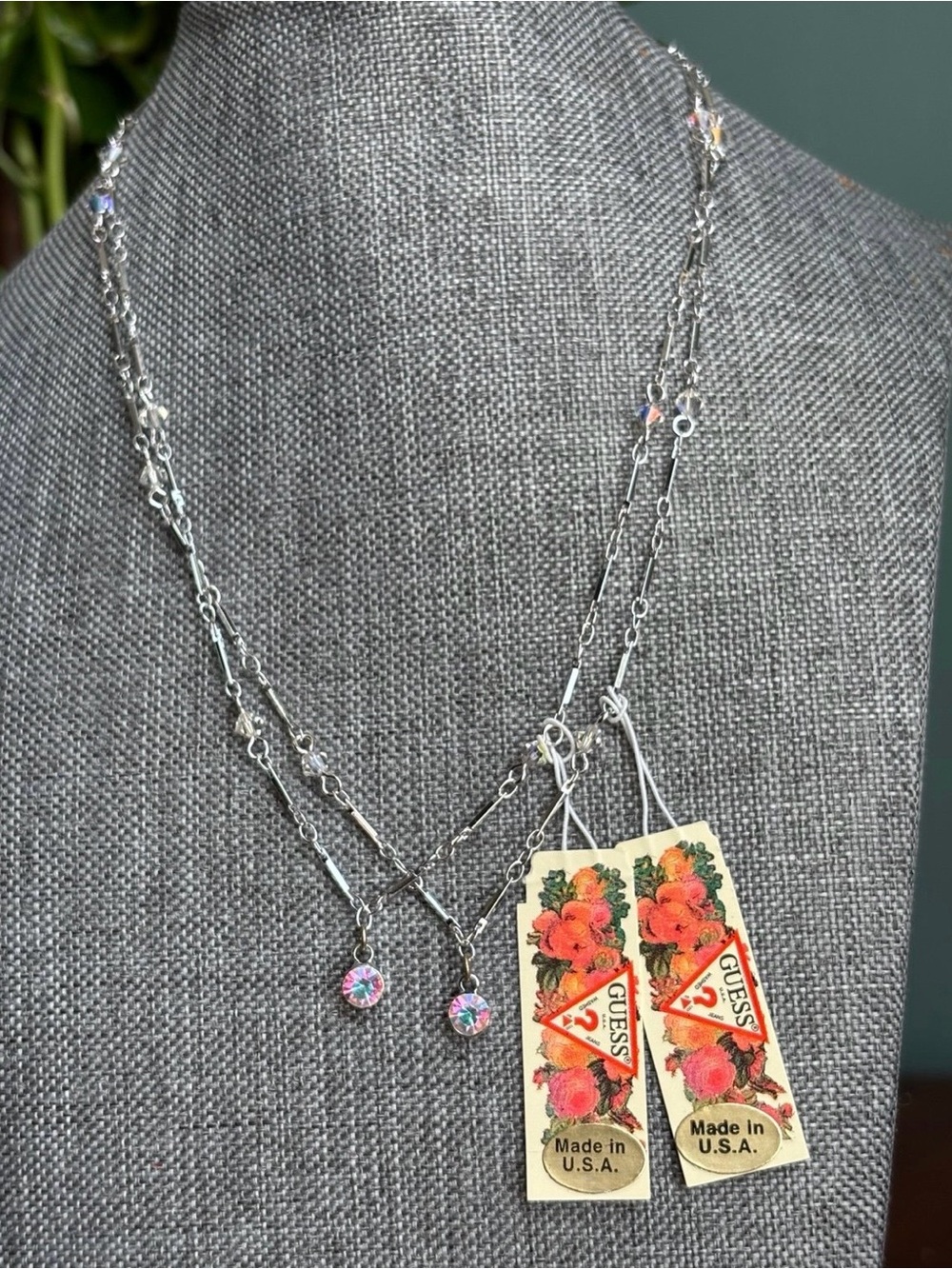 NOS Swank Factory Vintage GUESS Iridescent Crystal Necklace Set - Estate Rare
